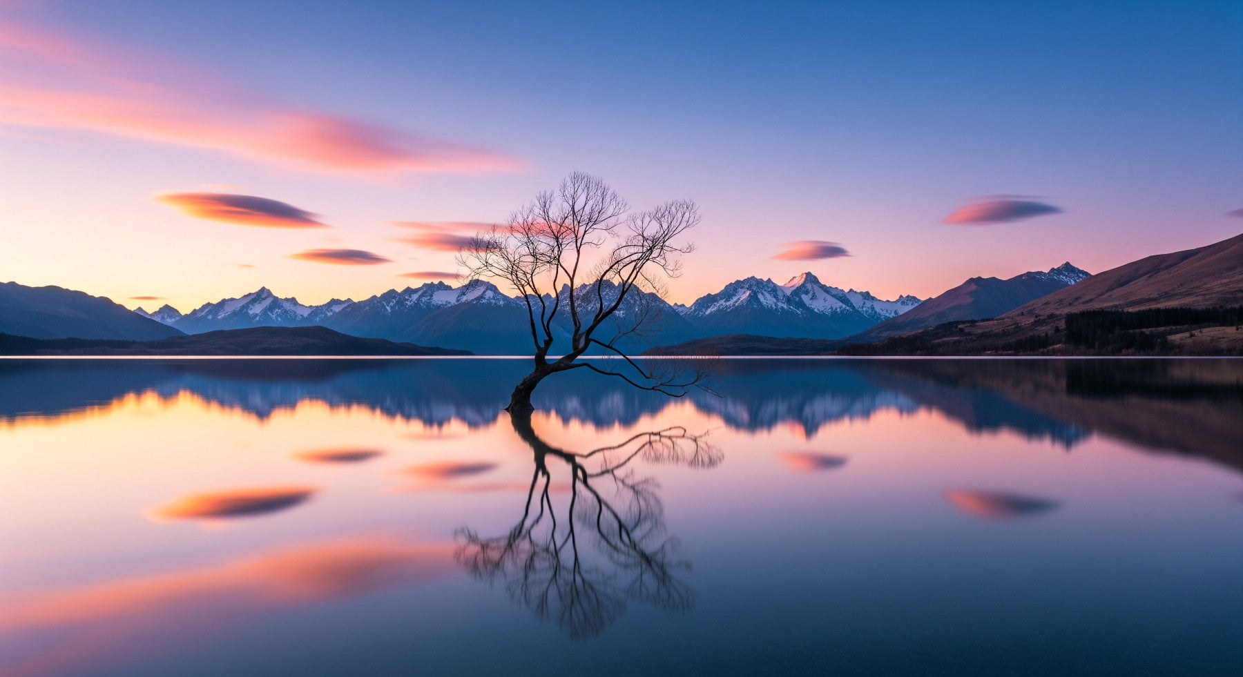 Lake Serenity Dusk Wall Mural in your room — zoomed