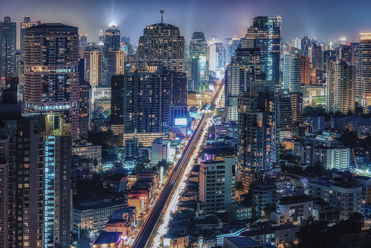 Neon Cityscape Nights Wall Mural in your room — zoomed