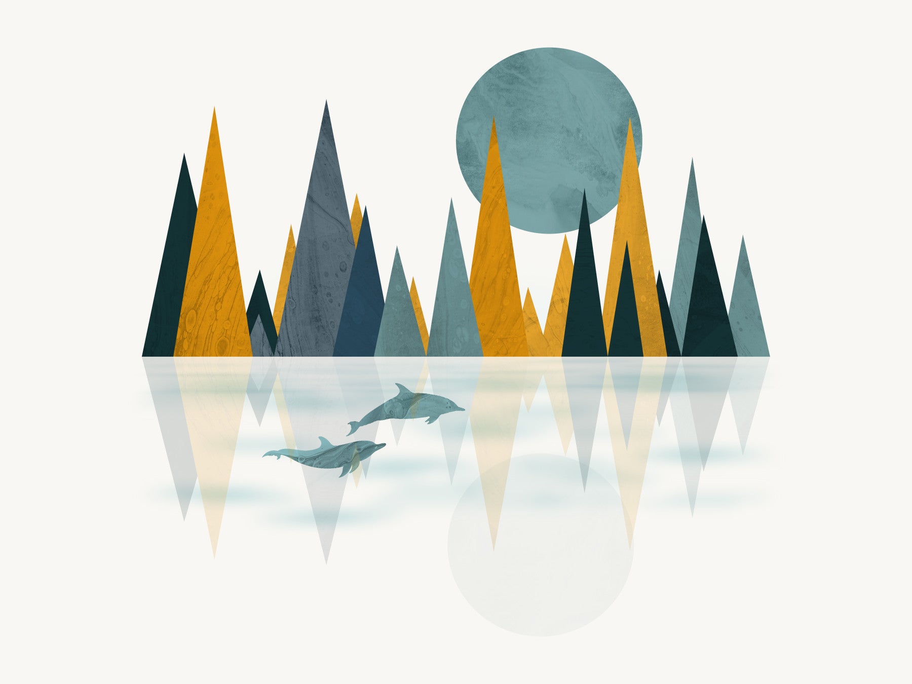 Dolphins Sunset Wall Mural