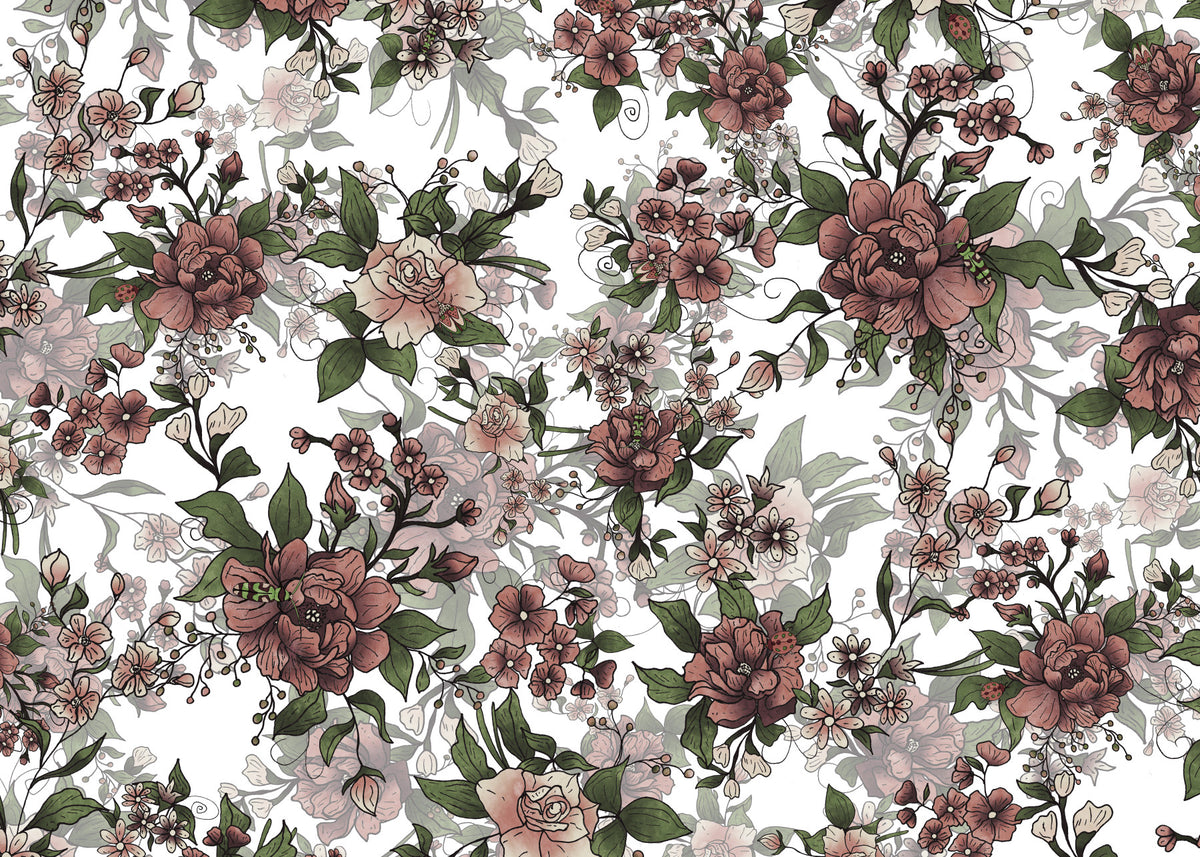 Garden of flowers and beetles Wall Mural in your room — zoomed