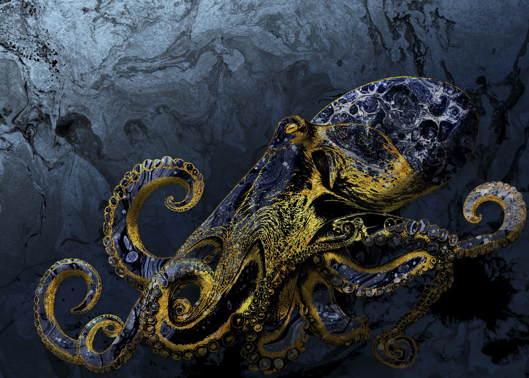 Octopus Majesty Wall Mural in your room — zoomed