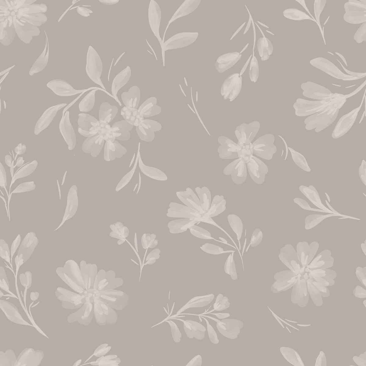 Soft Taupe Flora Wallpaper⁠ in your room — zoomed