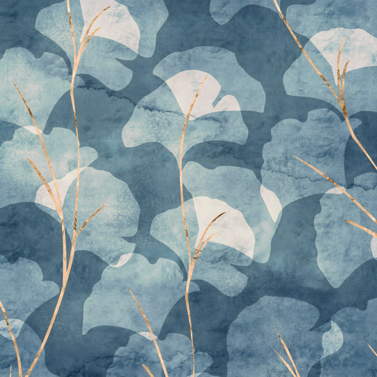 Midwinter Gingko -  Cyanotype Wall Mural