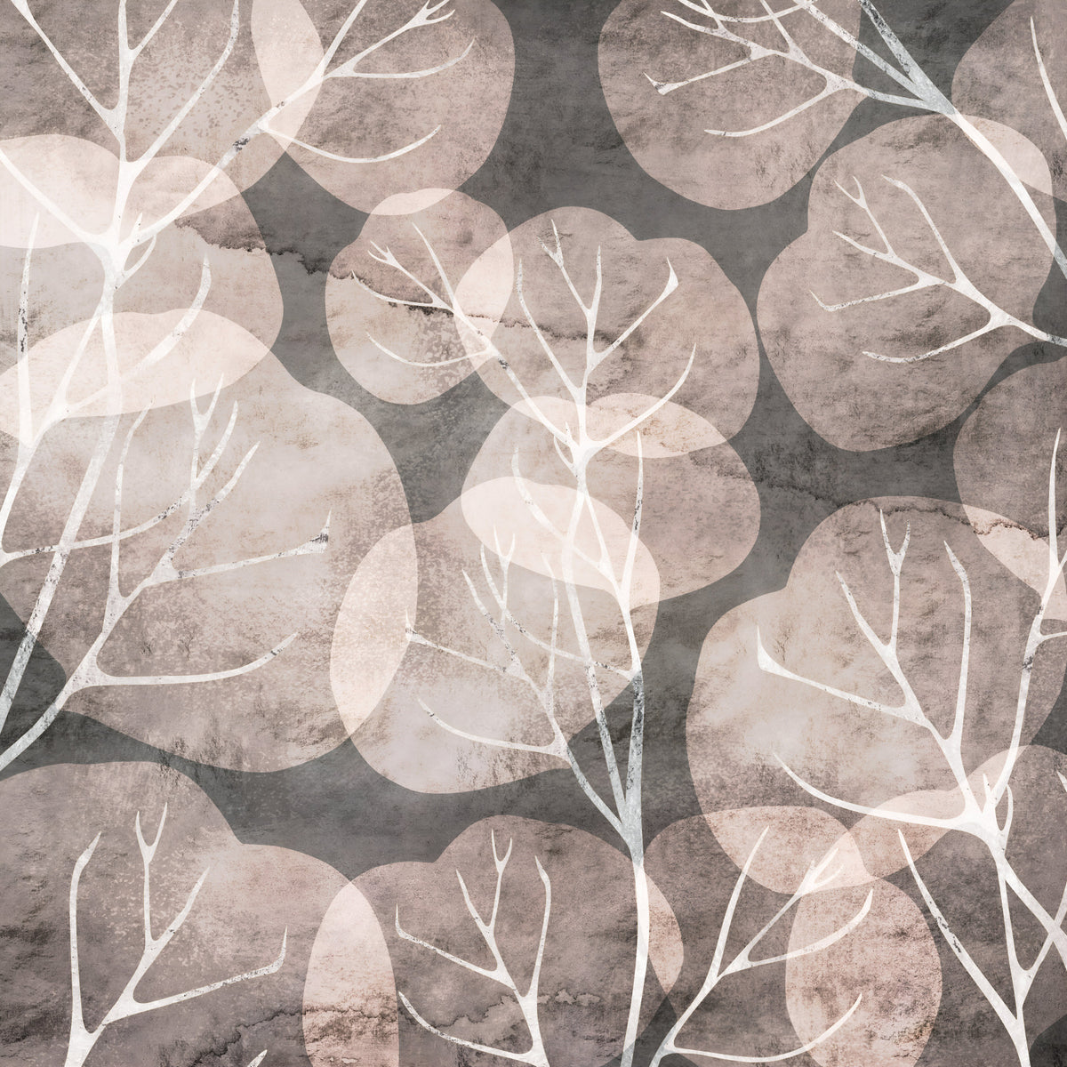 Midwinter Leaf - Pewter & Blush Wall Mural in your room — zoomed