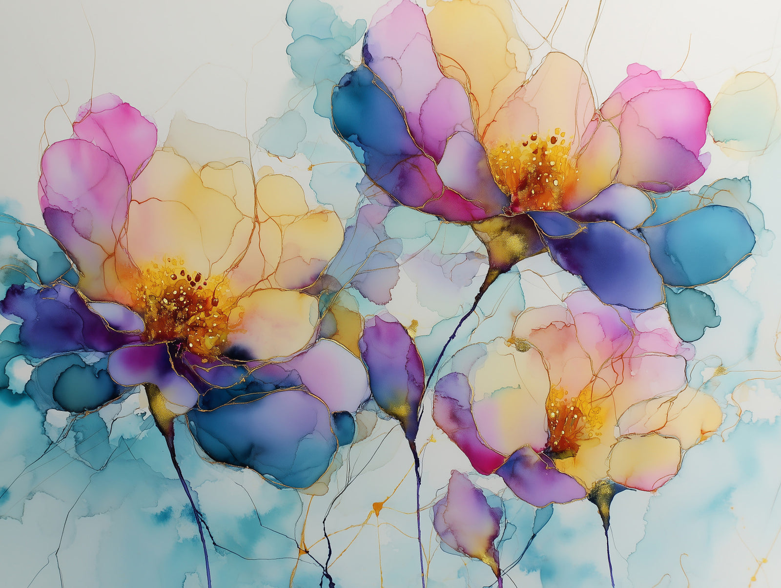 Colorful Ink Floral Dreams Wall Mural in your room