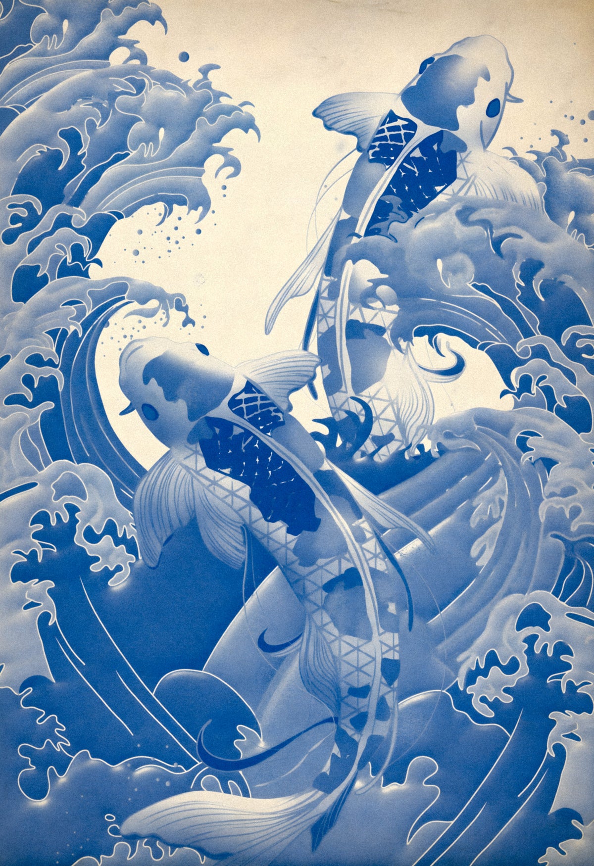 Deep Blue Koi Wall Mural in your room — zoomed