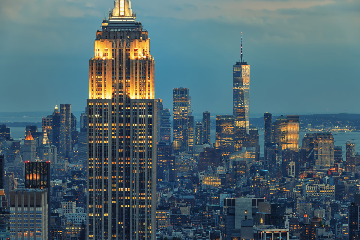 City Lights at Dusk Wall Mural in your room