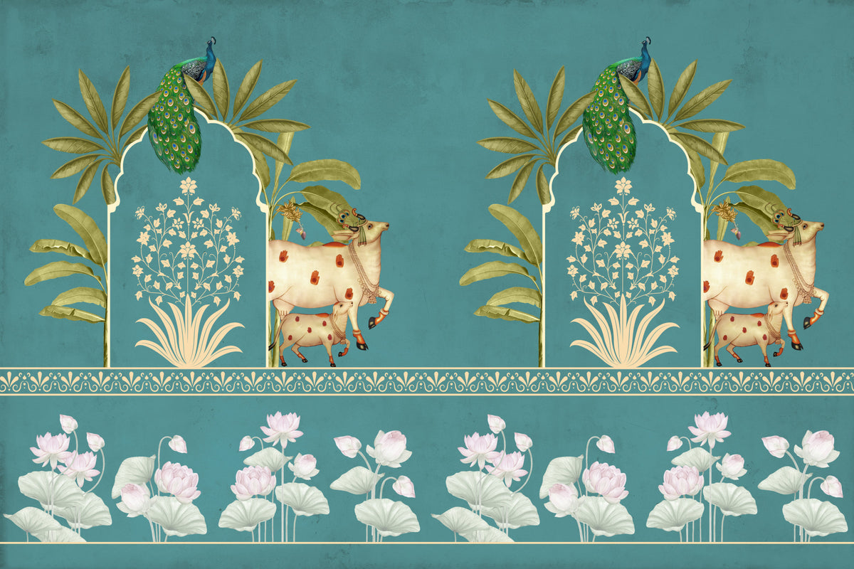 Firoza Pichwai Wall Mural in your room