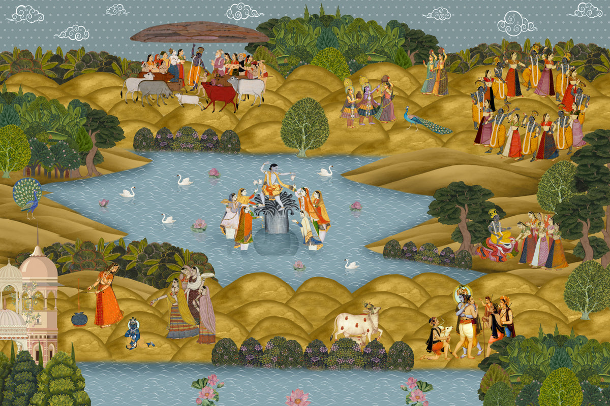 Teal Tapovan Wall Mural in your room — zoomed