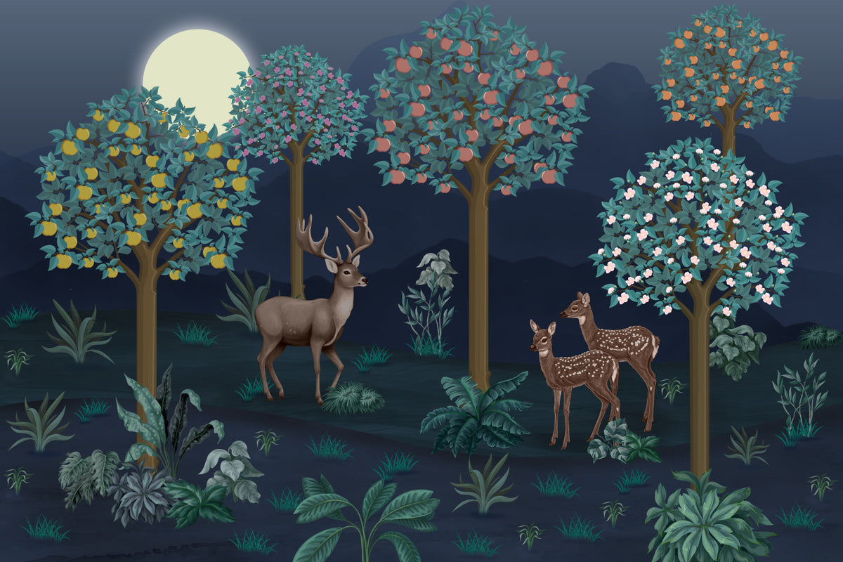 Deer in Bloom Wall Mural