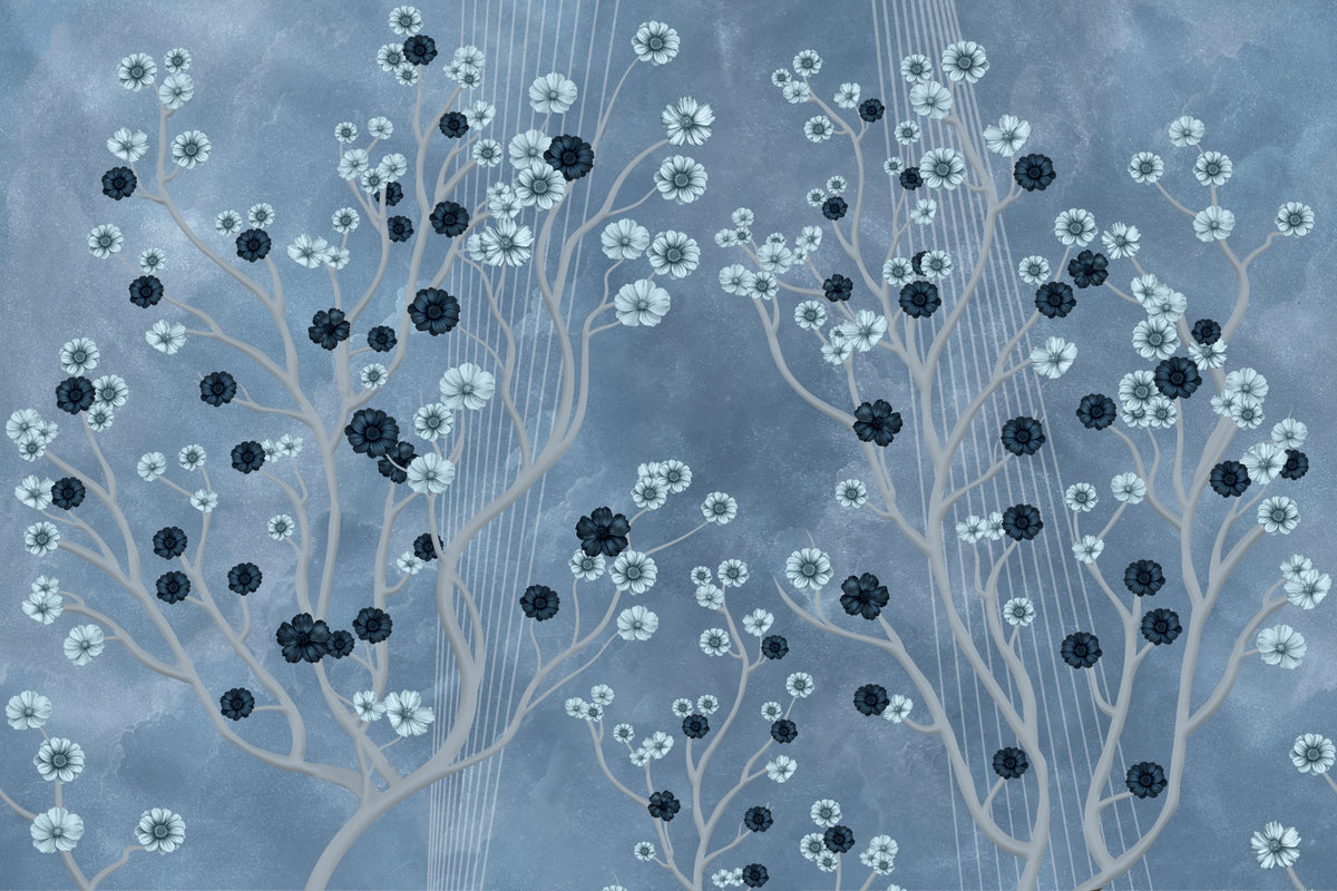 Indigo Flower Canopy Wall Mural in your room — zoomed