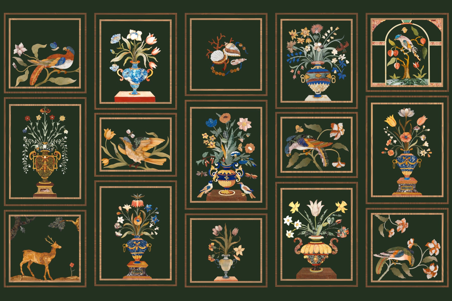 Floral & Fauna Panels Wall Mural