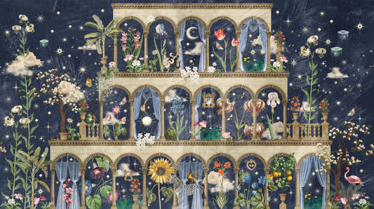 Floral Nightscape Garden on Blue Wall Mural
