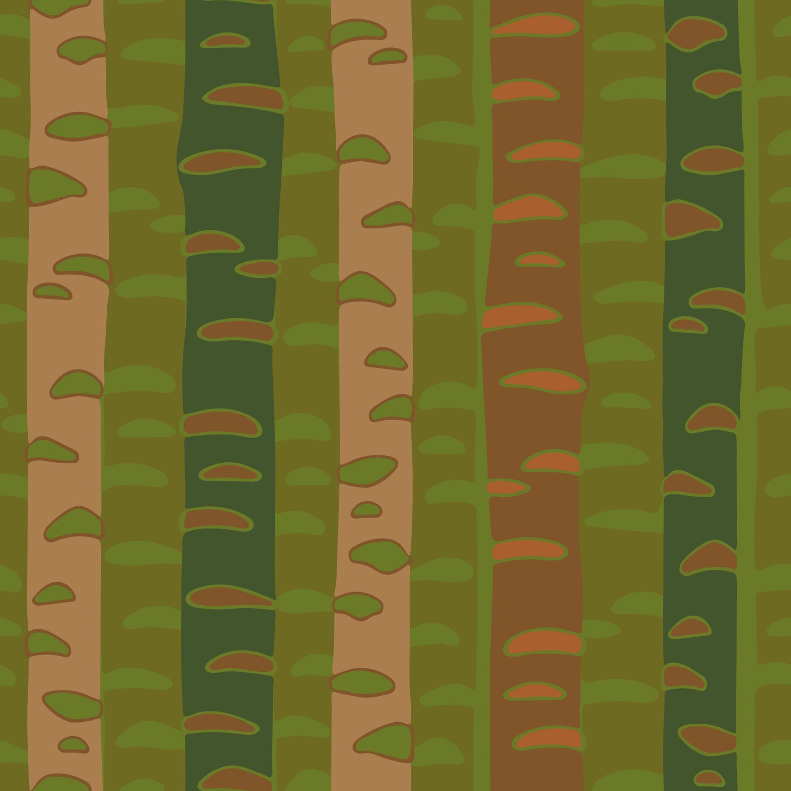 Birch Tree Stripes Retro Abstract Forest in Earthy Green Brown Wallpaper⁠ in your room
