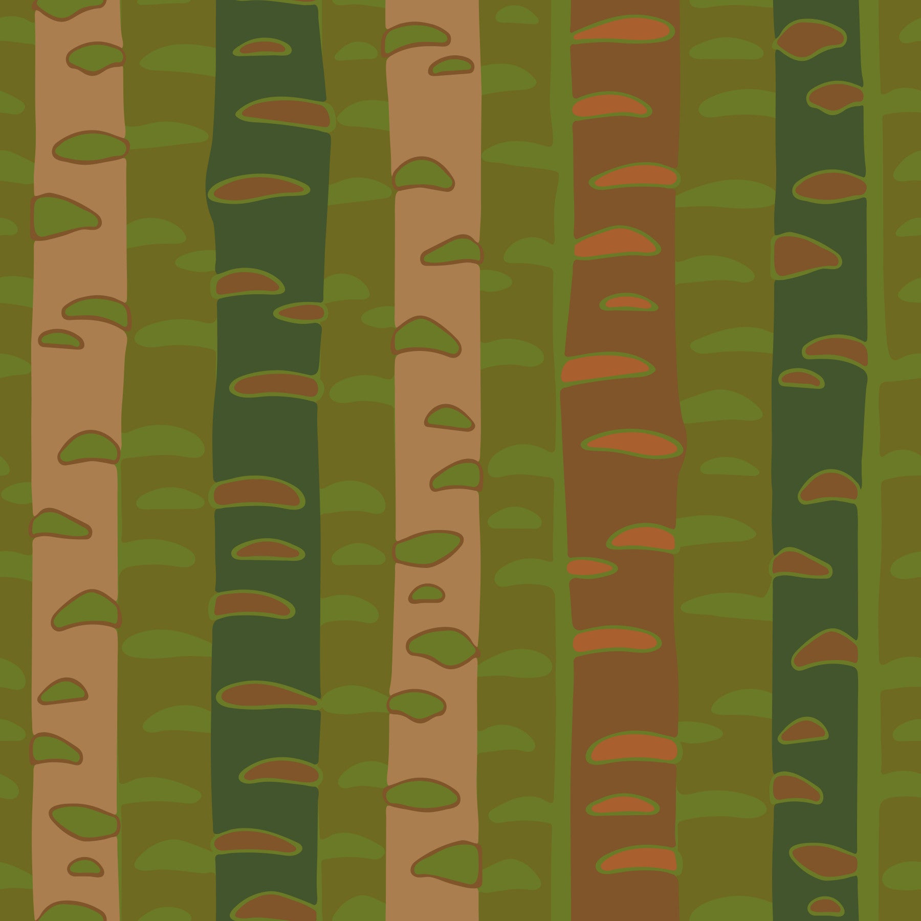 Birch Tree Stripes Retro Abstract Forest in Earthy Green Brown Wallpaper⁠