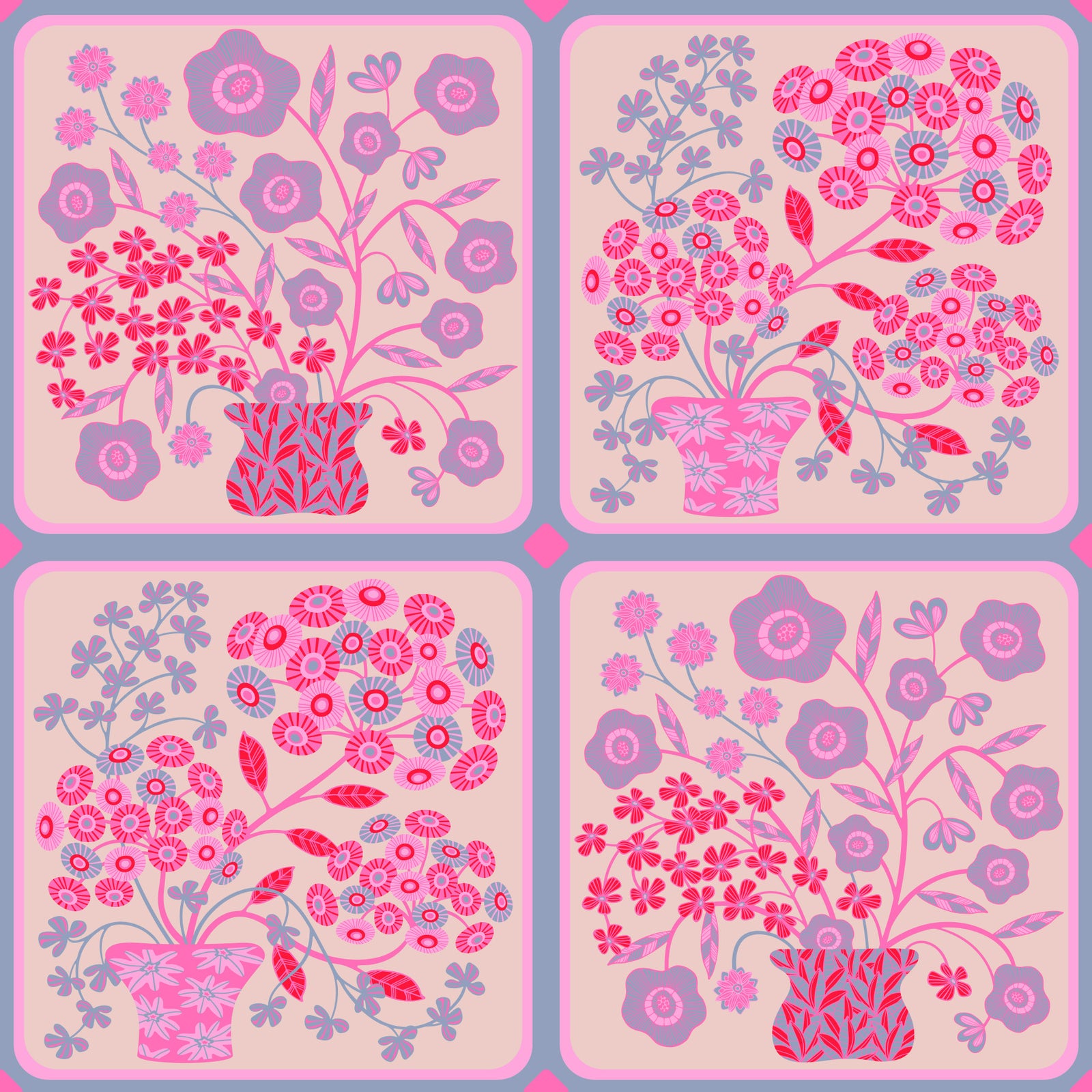 Flower Bouquet Tiles Floral Pretty Pink Red Fuchsia Lavender Purple Wallpaper⁠ in your room