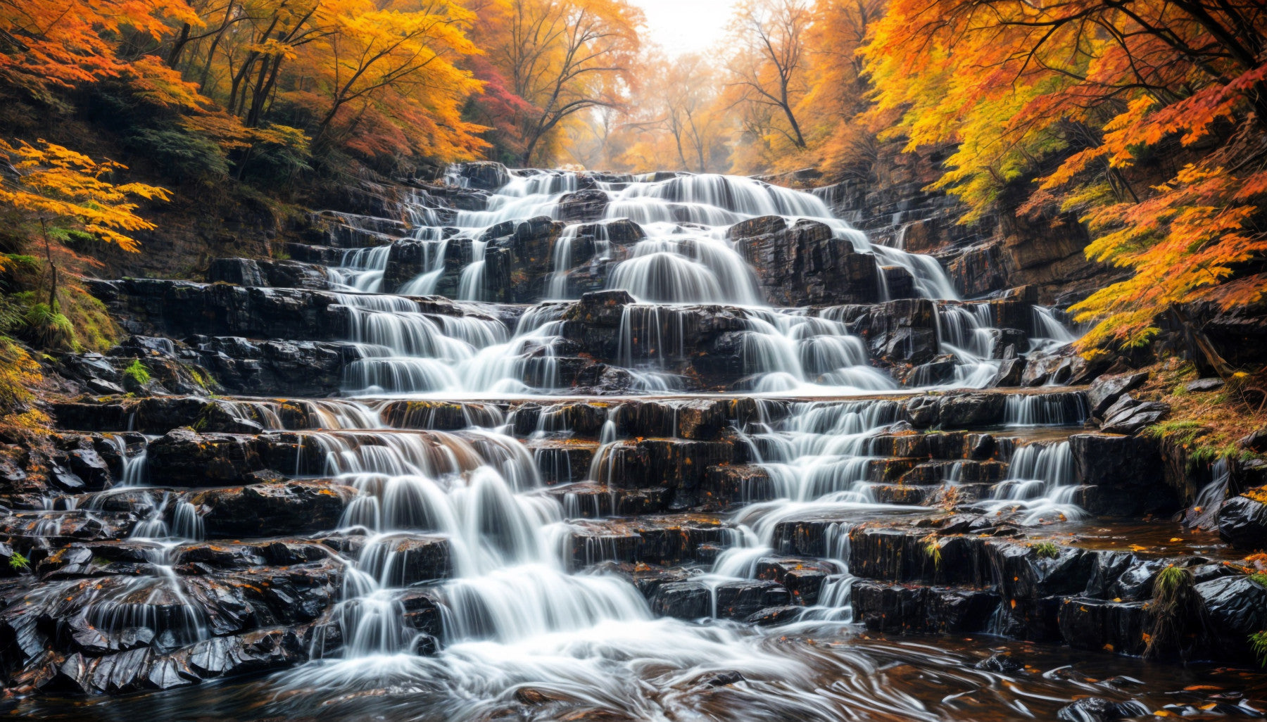 Autumn Waterfall Wall Mural