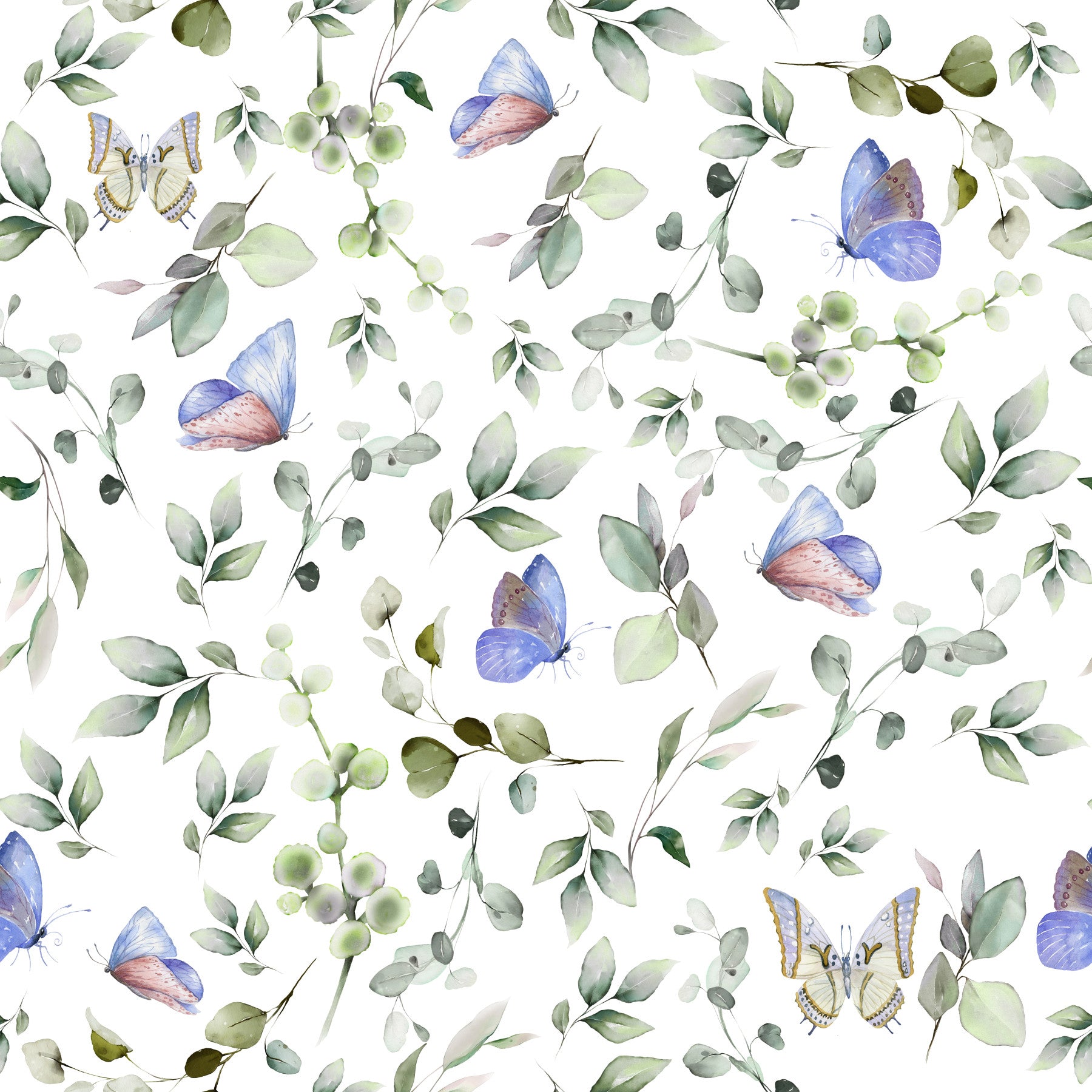 Blue Pastel Butterfly Garden Wallpaper⁠ in your room — zoomed
