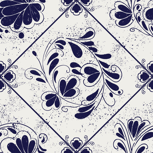 Vintage Indigo Floral Tiles Wallpaper⁠