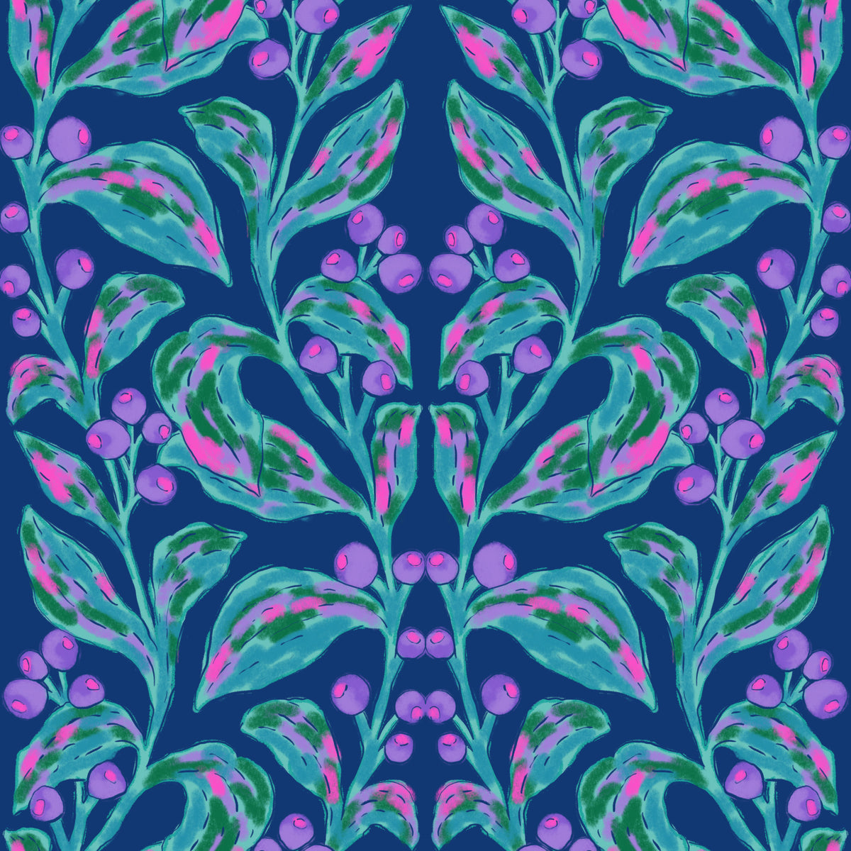 Indigo electric leaves Wallpaper⁠ in your room — zoomed
