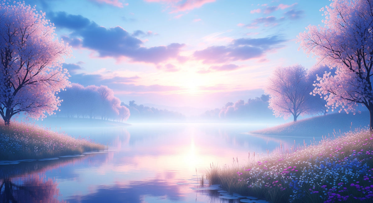 Fresque murale Bloom au bord du lac in your room — zoomed