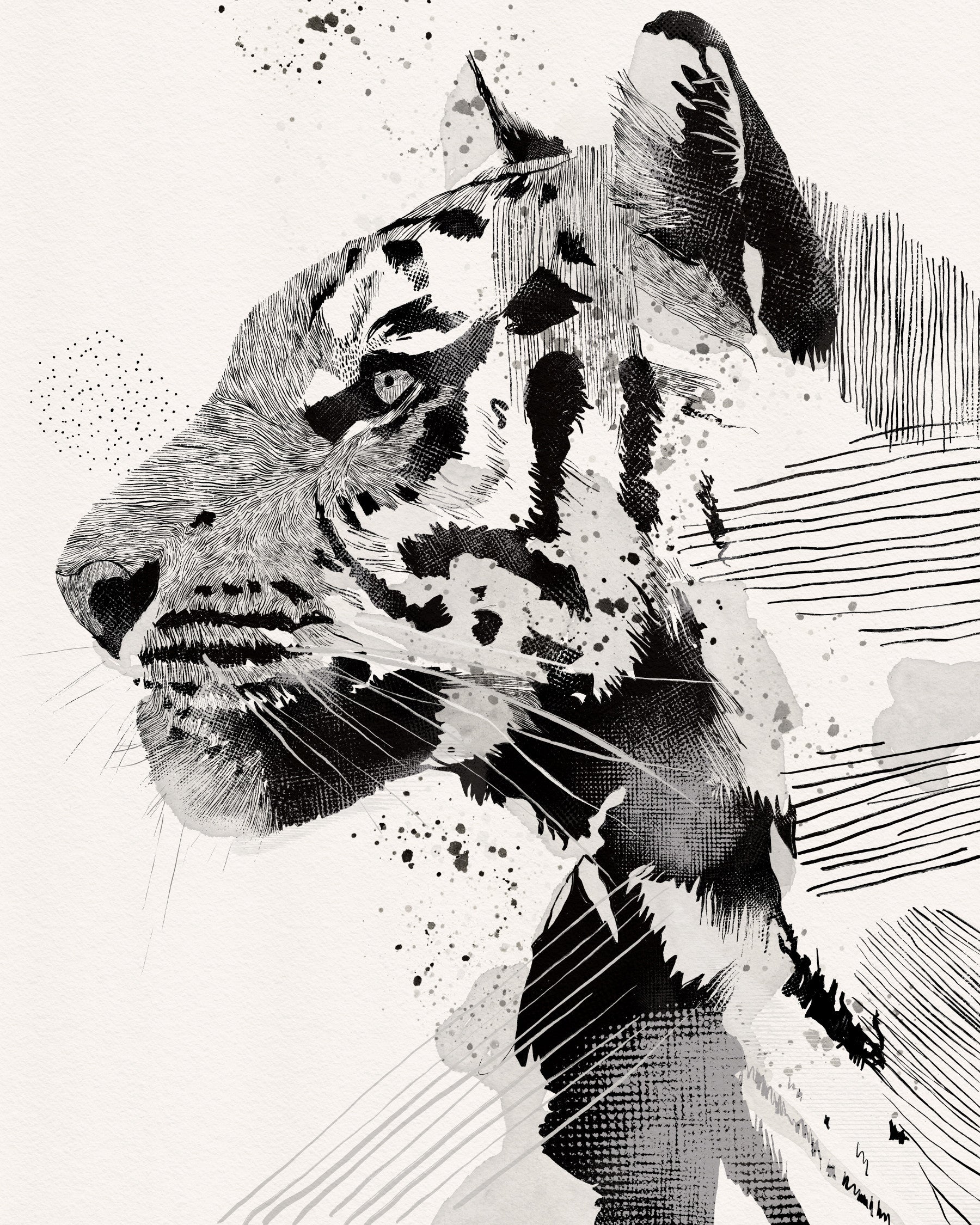 Portrait mural à l'encre de tigre