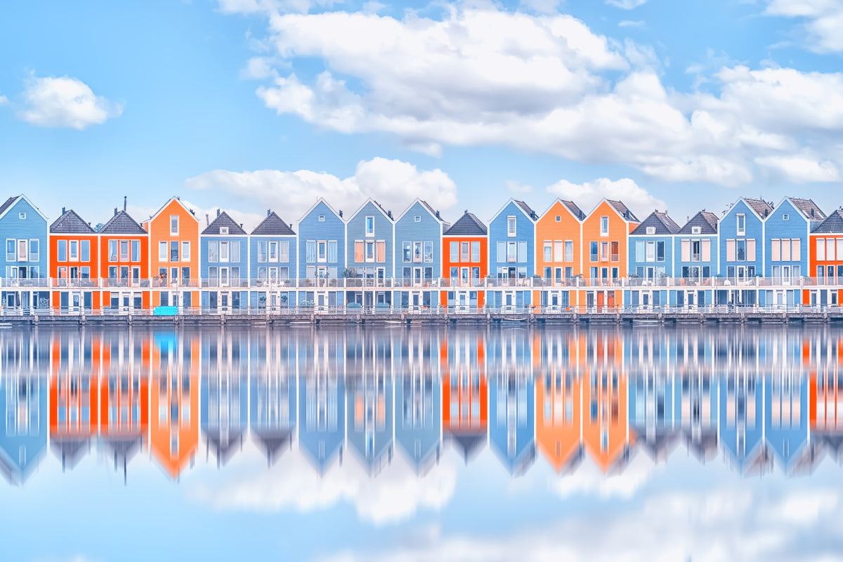 Aqua Cottage Row väggmålning in your room — zoomed