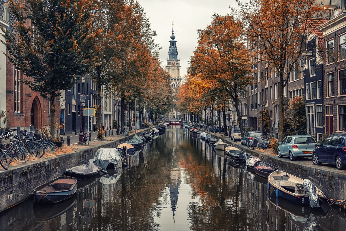 Mural de pared con encanto de canal otoñal in your room — zoomed