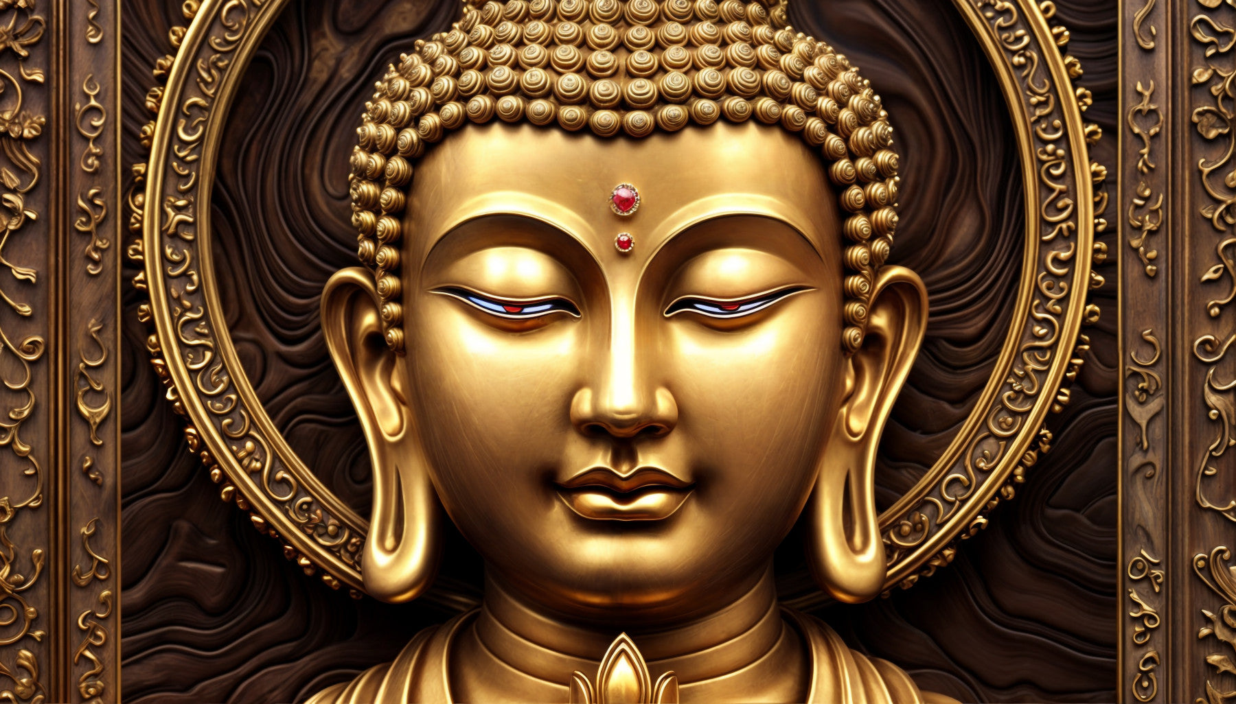 Fresque murale Bouddha doré serein in your room — zoomed