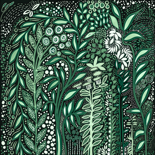 Tropifolia Alborosa Intricate Tropical Green Botanical Pattern with White Leaves and Delicate Floral Details Wall Mural