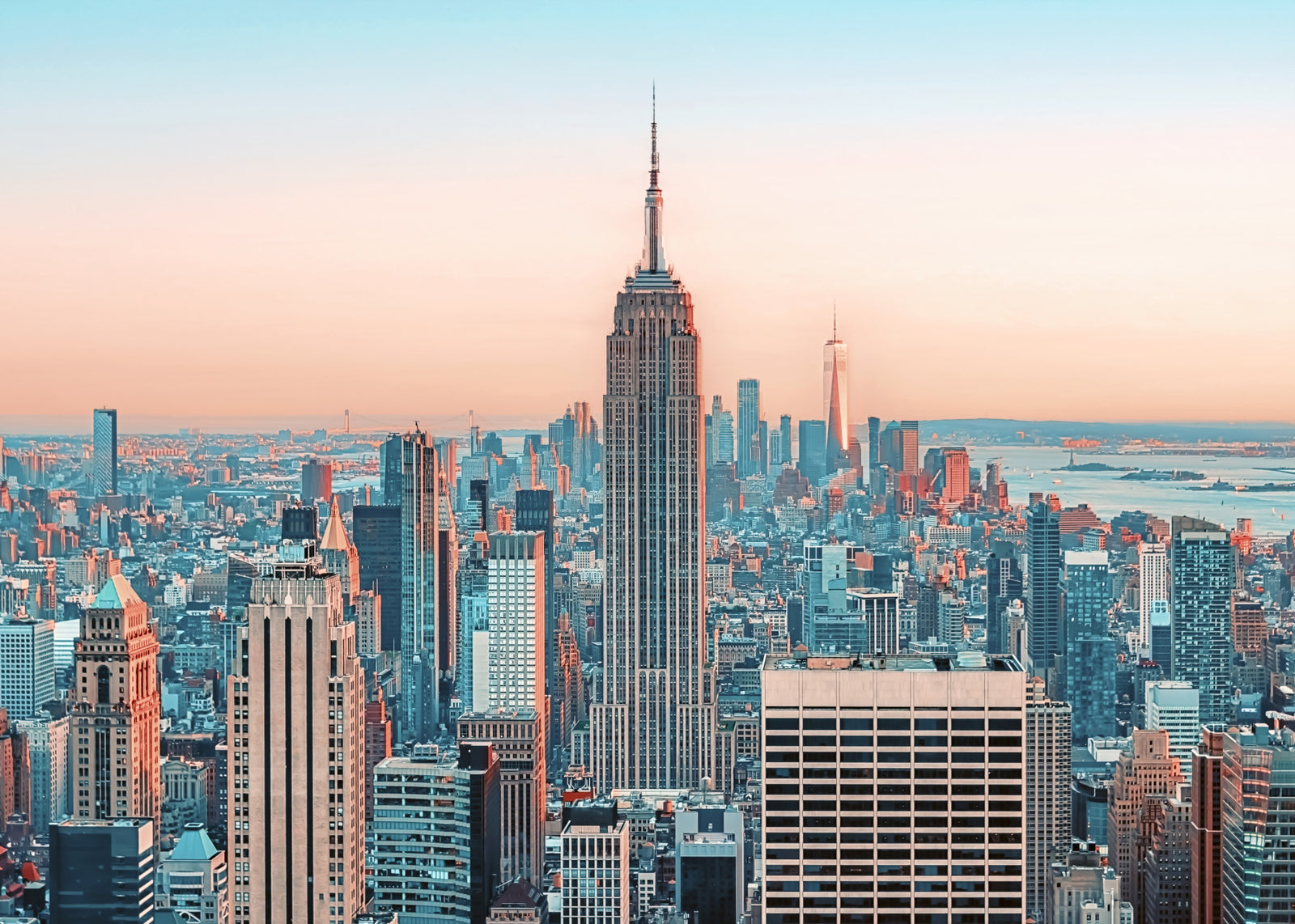 Mural de pared con el horizonte de Nueva York al amanecer