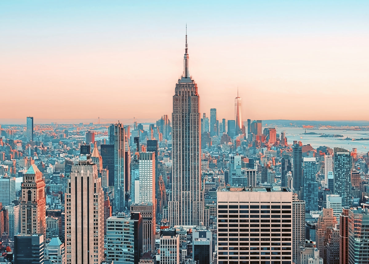 Mural de pared con el horizonte de Nueva York al amanecer in your room — zoomed