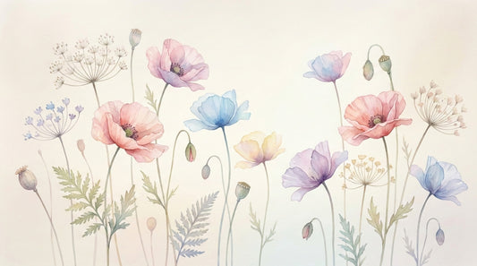 Wandbild „Pastellfarbenes Mohnfeld“