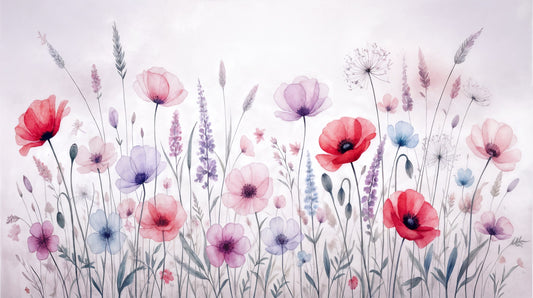 Aquarell-Blütenlandschaft-Wandbild