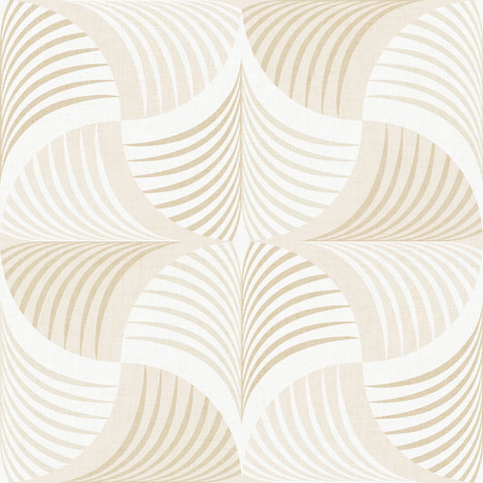 Art-Deco-Tapete mit botanischem Palmenfächer – Tapete in sanftem Weiß-Beige