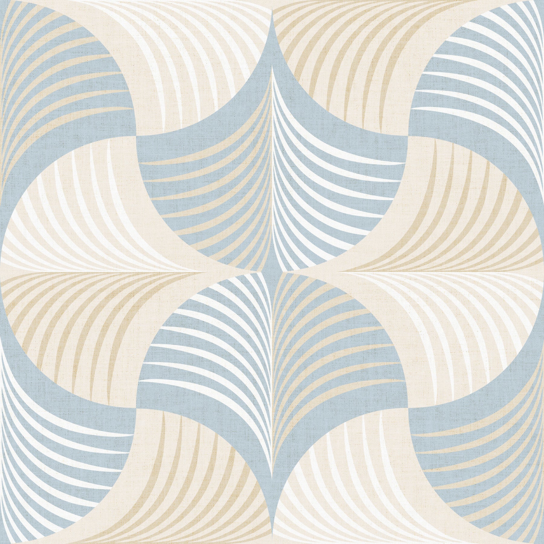 Carta da parati Art Déco Botanical Palm Fan – Bianco Beige Blu
