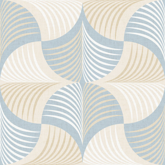 Carta da parati Art Déco Botanical Palm Fan – Bianco Beige Blu