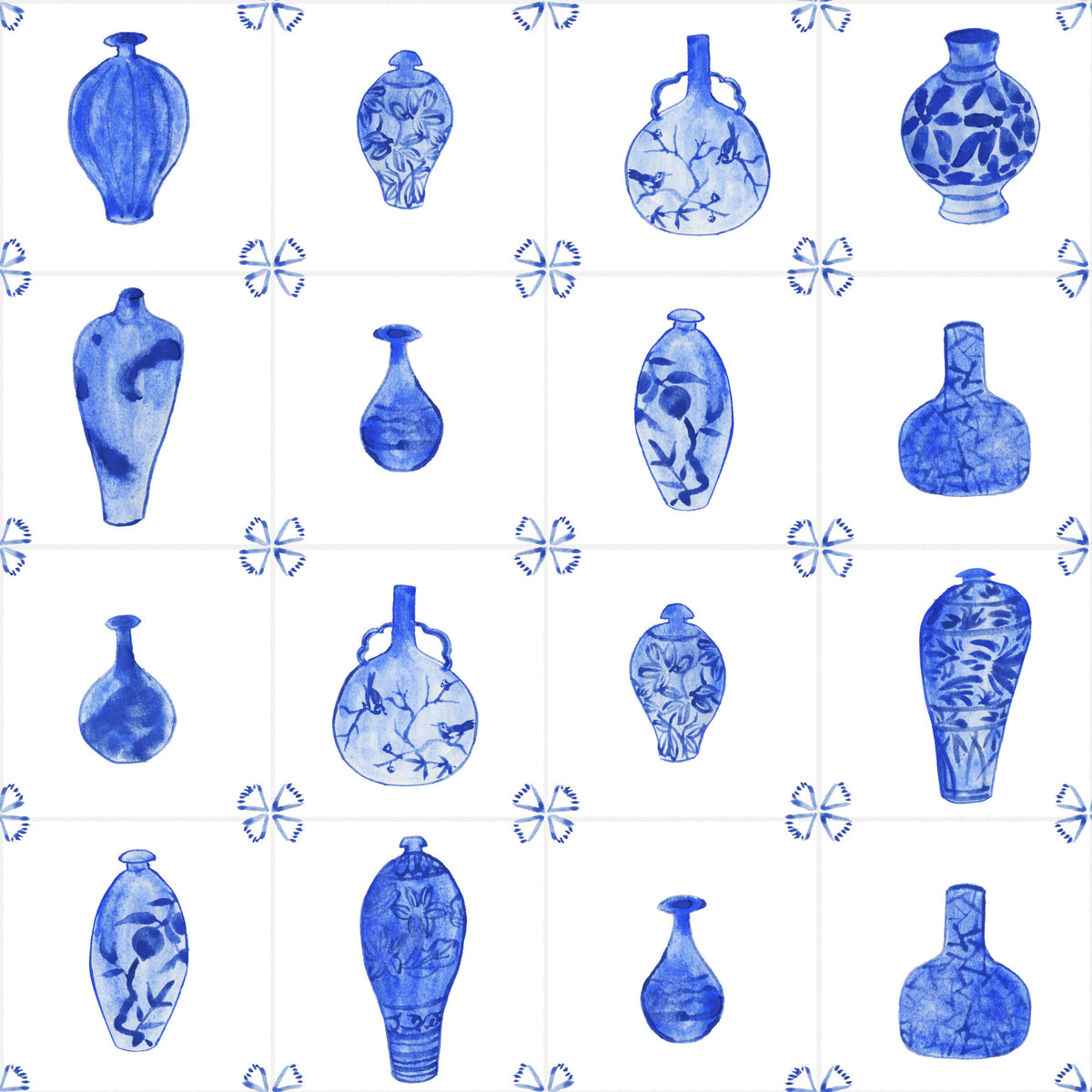 Delft Flise Blå & Hvid Porcelænstapet in your room — zoomed