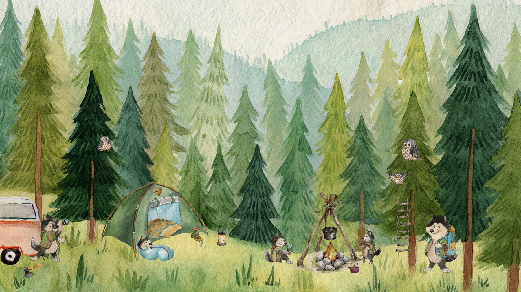 Woodland Wolf Camp Wall Mural