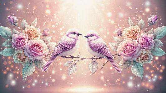 Wandbild „Rose & Singvögel“