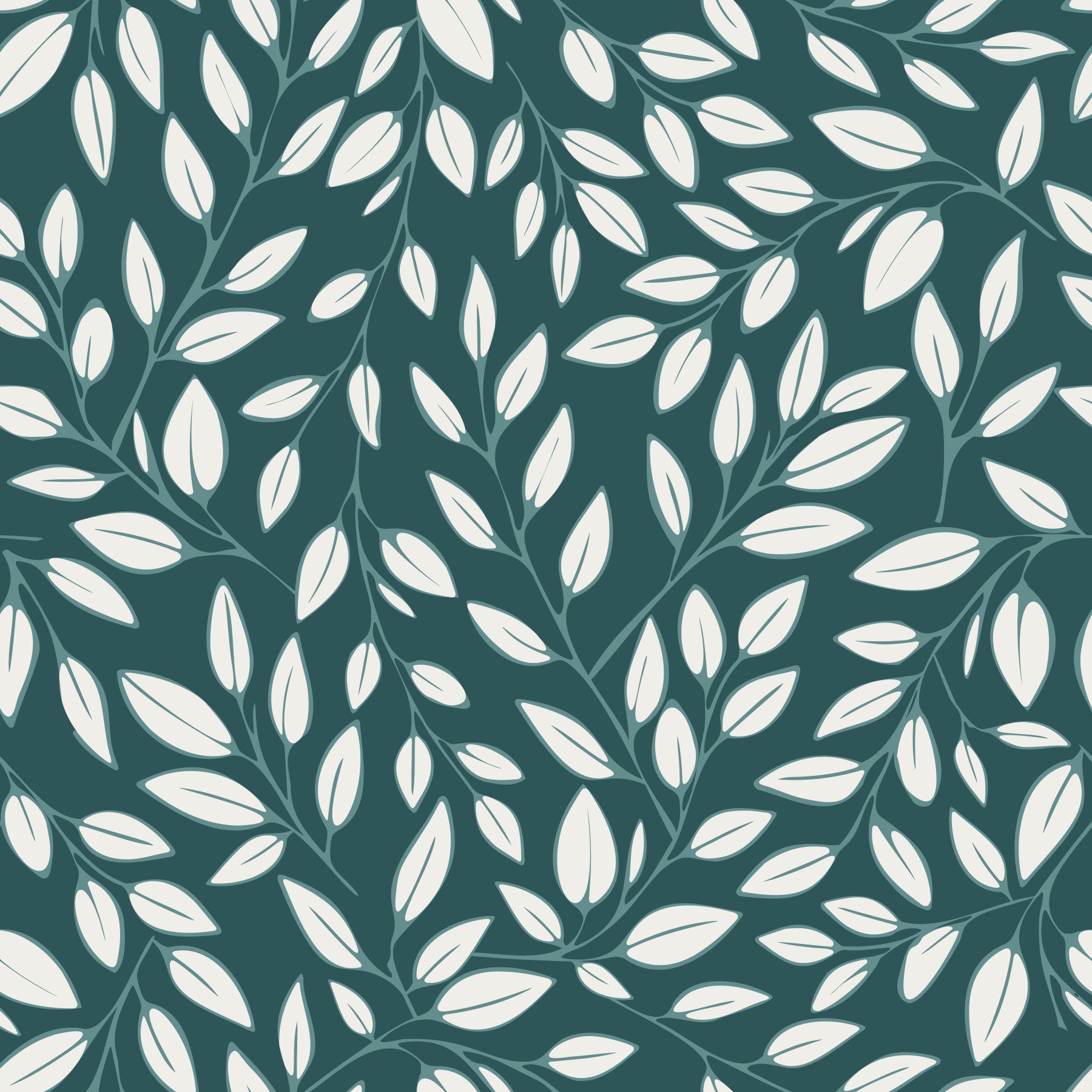 Papier peint turquoise à motifs de vignes blanches