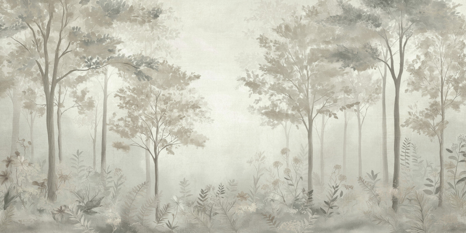 Skandinavischer Wald – Wandbild in Staubgrün
