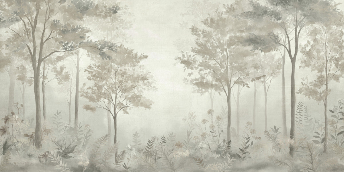 Skandinavischer Wald – Wandbild in Staubgrün in your room — zoomed