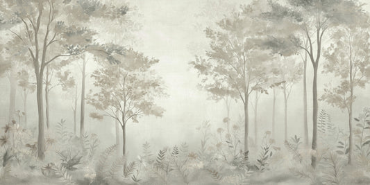 Skandinavischer Wald – Wandbild in Staubgrün