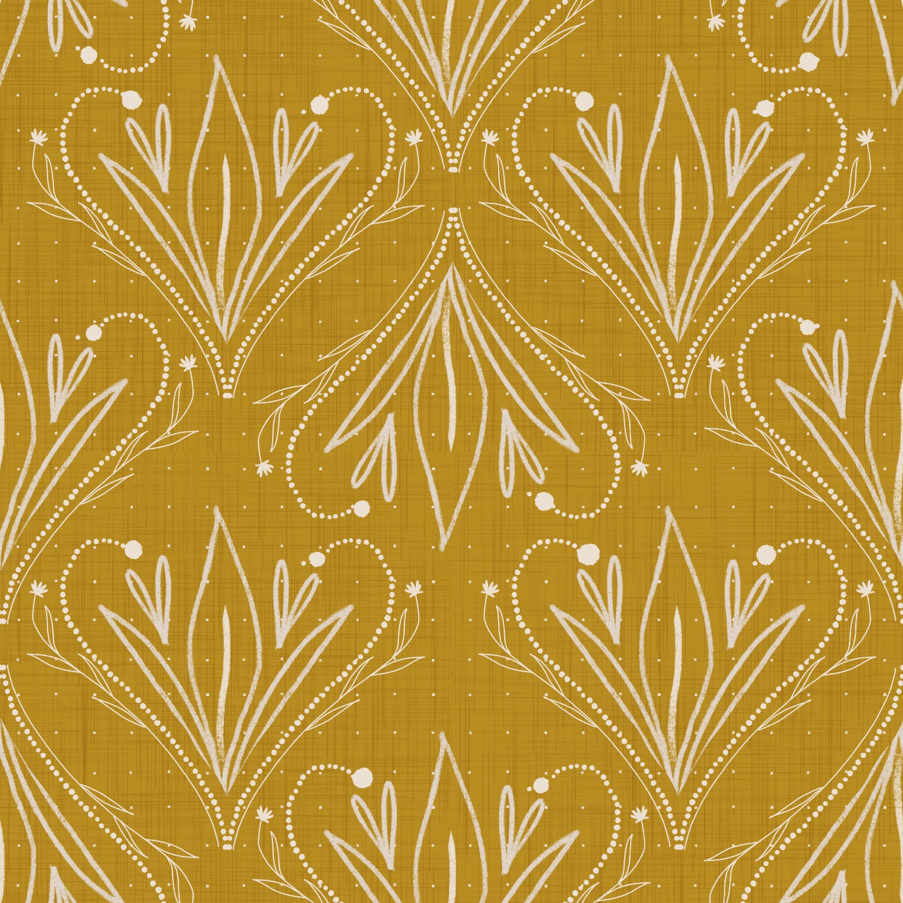 Boho Art Nouveau Folk Floral Mustard Gold Wallpaper – Hand Drawn Wallpaper⁠