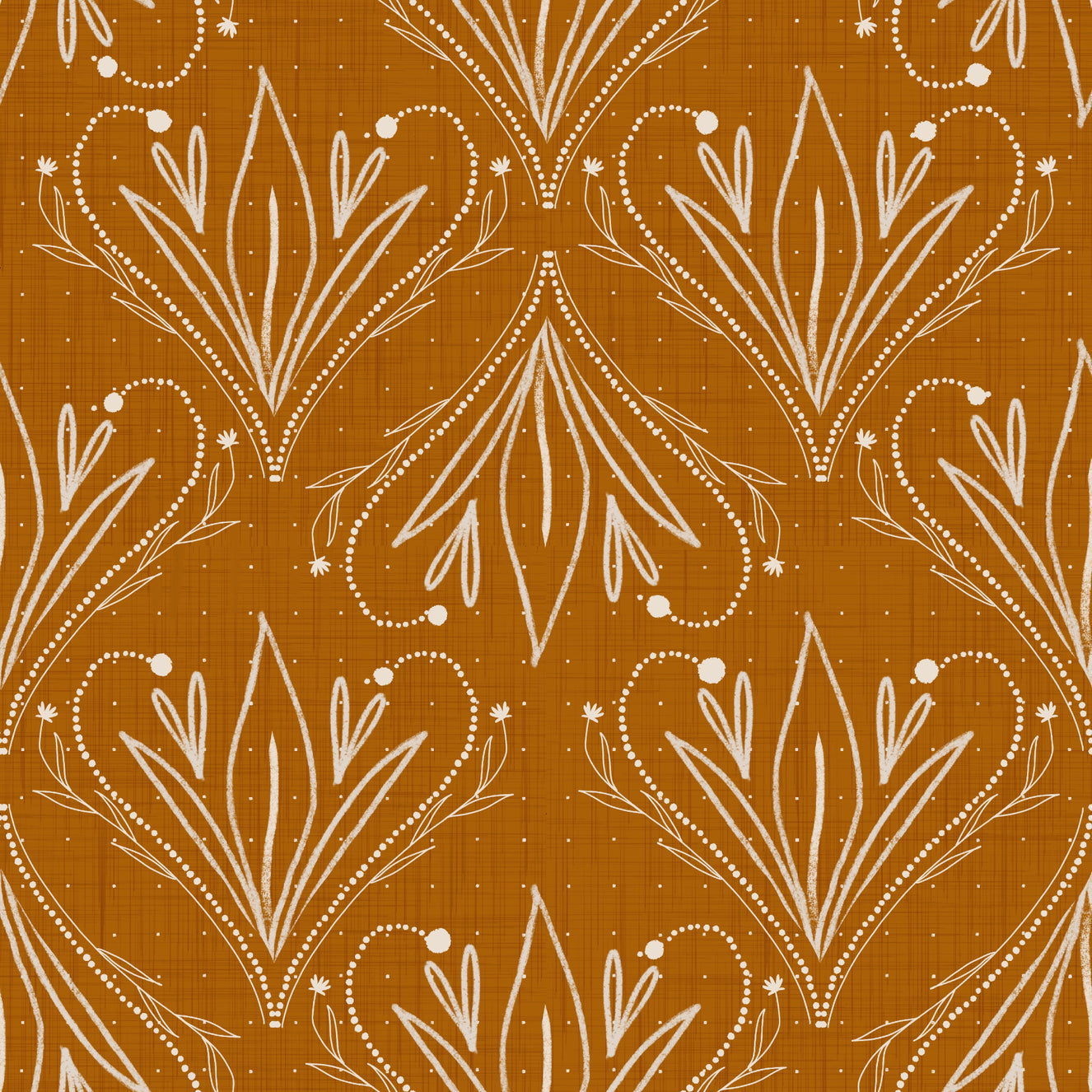 Boho Art Nouveau Folk Blomster Sennep Guld Tapet – Håndtegnet Tapet