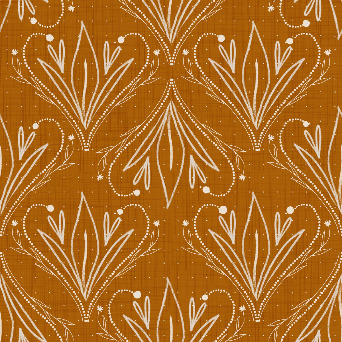 Boho-Jugendstil-Tapete mit floralem Muster in Senfgold – Handgezeichnete Tapete
