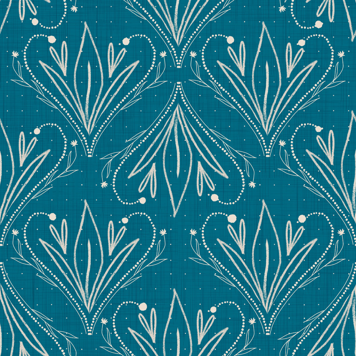 Boho Art Nouveau Folk Blomster Blågrøn Tapet – Håndtegnet Tapet in your room