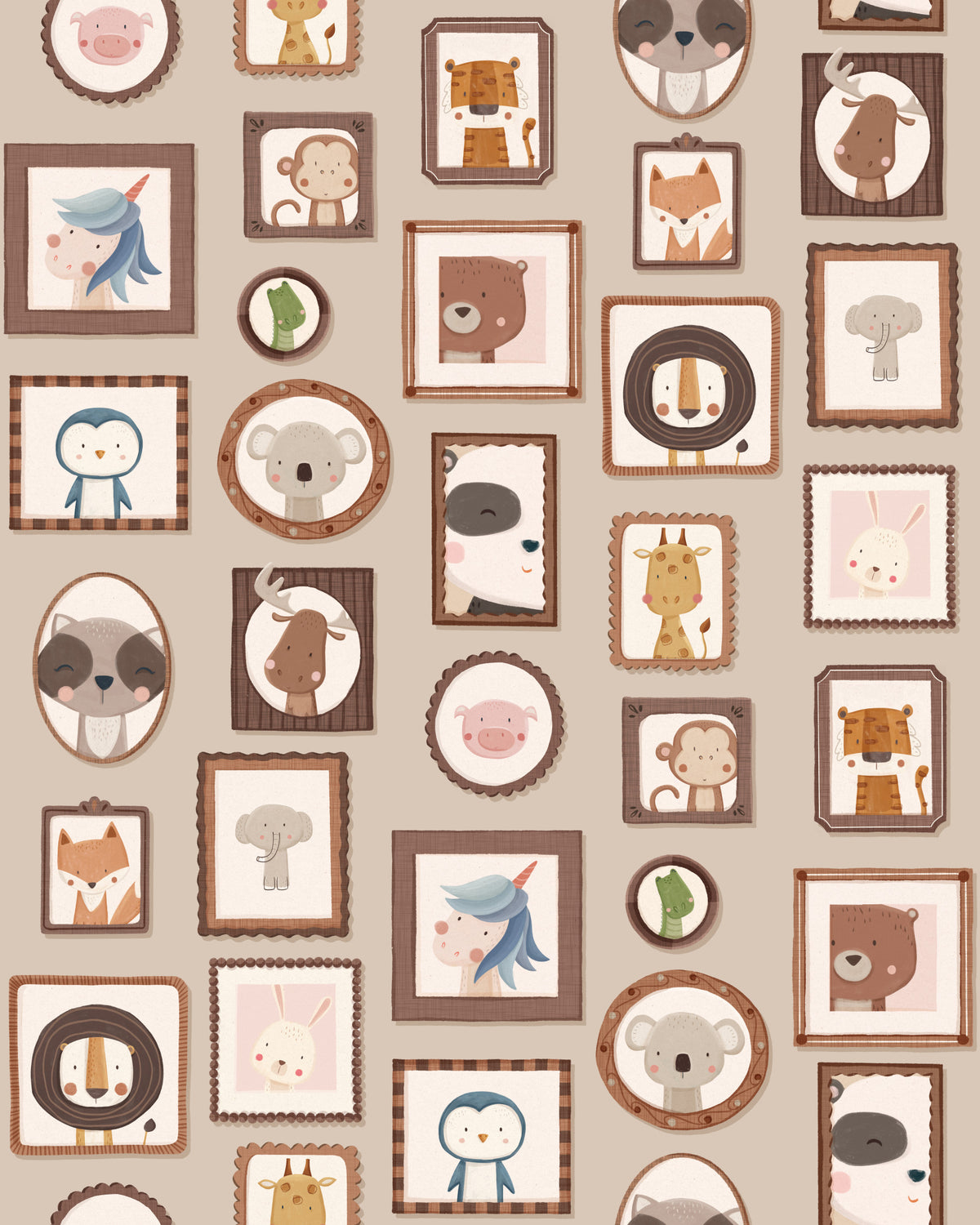 Papier peint avec cadres animaux mignons in your room