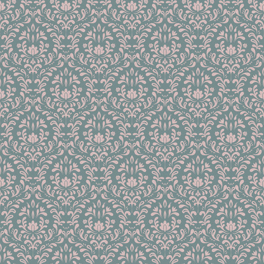 Papel pintado DAMASCO VERDE AZUL VINTAGE